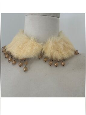 Vintage 40s Rabbit Fur Faux Pearl Beaded Necklace Collar